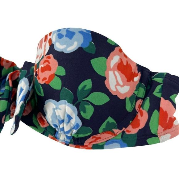 Aerie Bikini Top Holly Blue Floral Strapless Underwire Size 34B Bow Swimwear - Picture 3 of 8